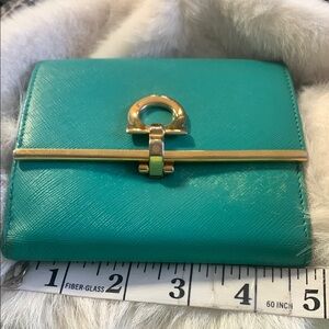 Salvatore Ferragamo Teal Wallet with Silver and Gold Accent